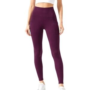 90 Degree by Reflex Womens High Waist Side Pocket Leggings Plum Purple Size M
